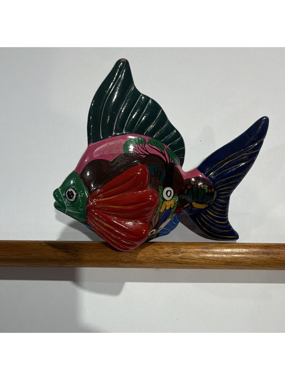 Hand Painted Multicolor Ceramic Fish Figurine, Glossy Finish Decorative